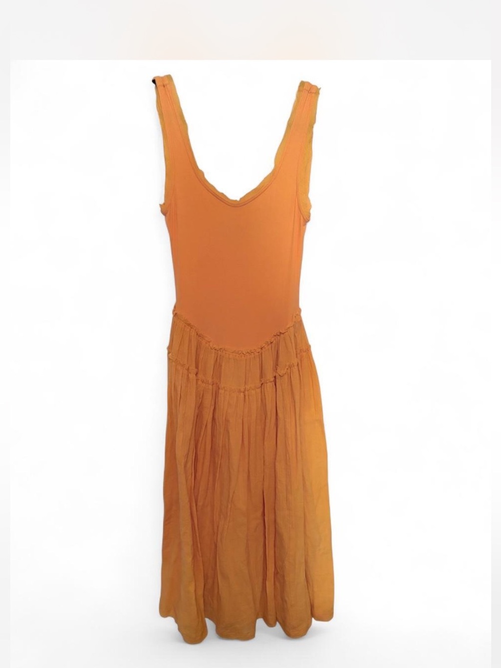 Women's Orange Sleeveless Tiered Midi Dress